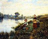 Daniel Ridgway Knight - A Passing Conversation painting